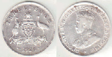 1923 Australia silver Threepence (Fine) A002699